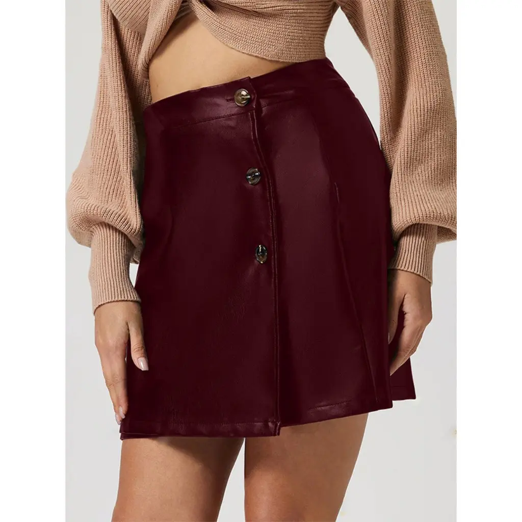 

Women's Sexy Hip Button PU Leather Half Body Skirt Versatile European And American Fashion Export by Spot-53688
