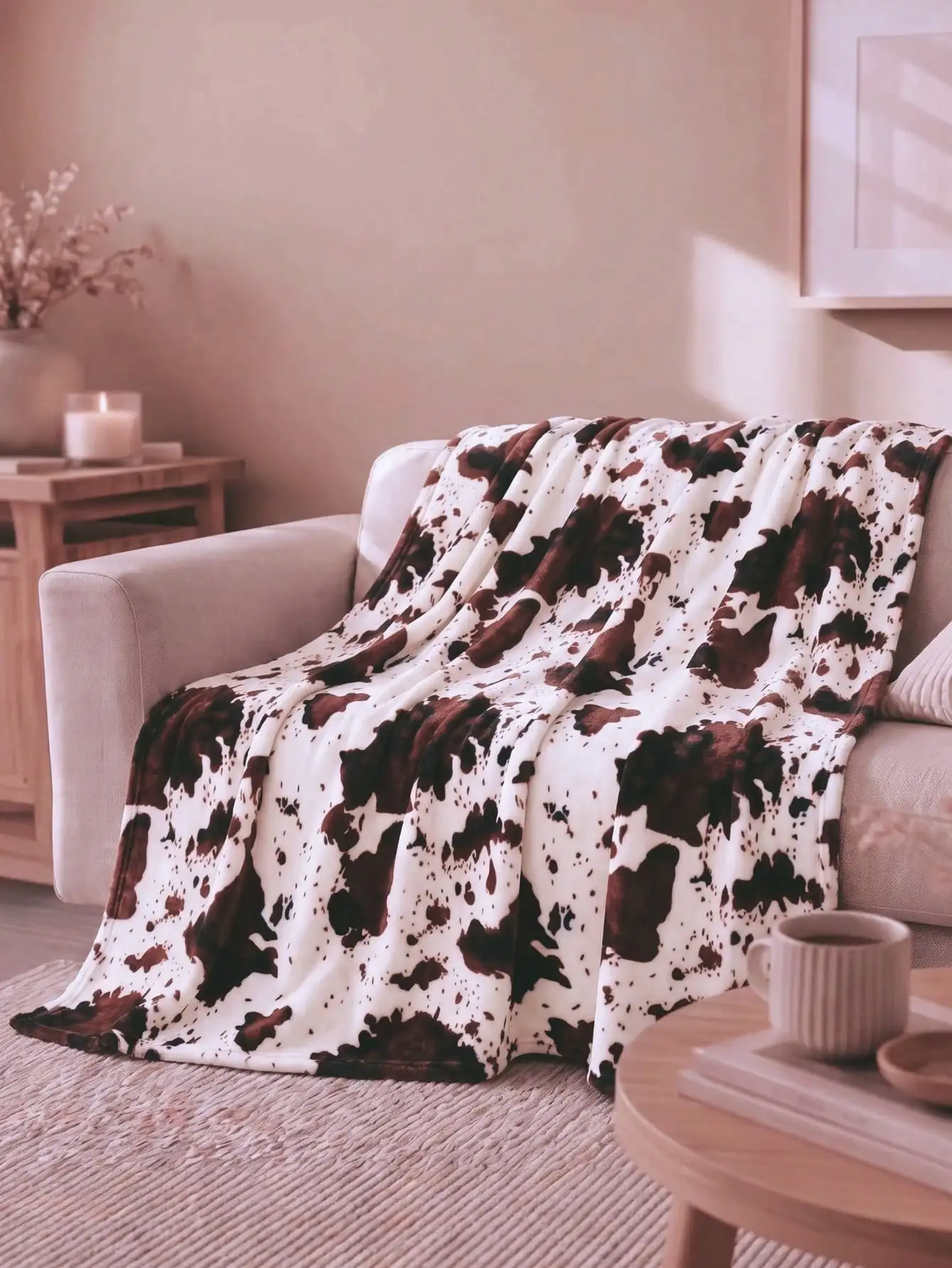1pc Soft Cow Print Fleece Blanket - Cozy Flannel Blanket Suitable For All Seasons - Great For Daughters, Adults, Students And Teenagers, Autumn Decor, Room Decor