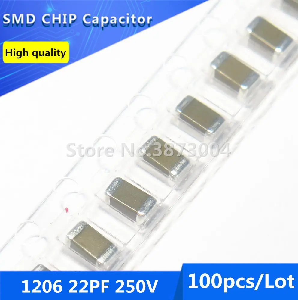 100pcs 1206 22PF 250V 5% Thick Film Chip Multilayer Ceramic Capacitor