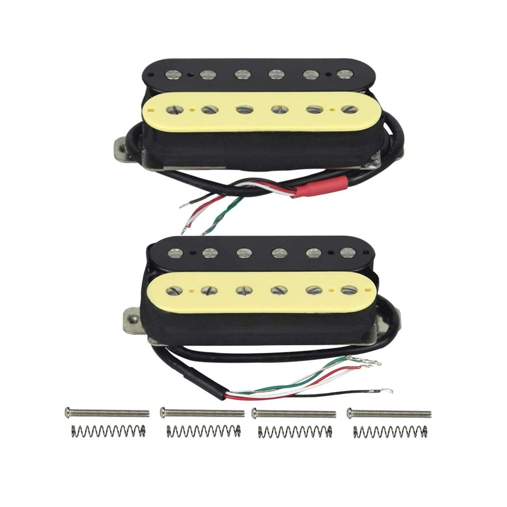 1 Set 2 Pcs Neck and Bridge High Output Alnico 5 Guitar Pickup Double Coil Humbucker Pickups For Electric Guitar (Cream+Black)