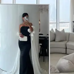 AsaNagi Elegant Black Prom Dress Women Strapless 3D Flowers Party Evening Dresses Floor Length customized Special Occasion Gowns