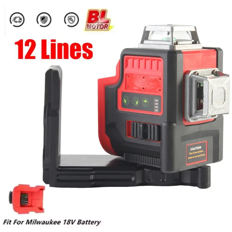 

For Milwaukee 18V Battery Laser Level 12 Lines 3D Horizontal & Vertical Green Beams Light Meter Self-Leveling Lasers Tools