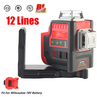 For Milwaukee 18V Battery Laser Level 12 Lines 3D Horizontal & Vertical Green Beams Light Meter Self-Leveling Lasers Tools