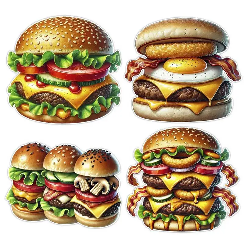 Tasty Hamburger Food Art Wall Stickers Kitchen Decoration Dining Room Living Room Cabinet Refrigerator Home Decoration M1320