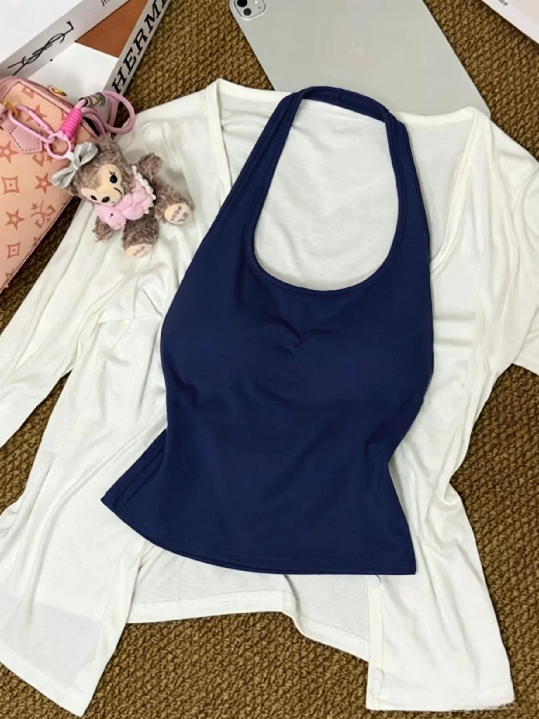 

Women's 95 Cotton Halter Top with Chest Pad Tank Top Spring Summer New Style Large Size Outerwear Inner Match Sexy Backless B...