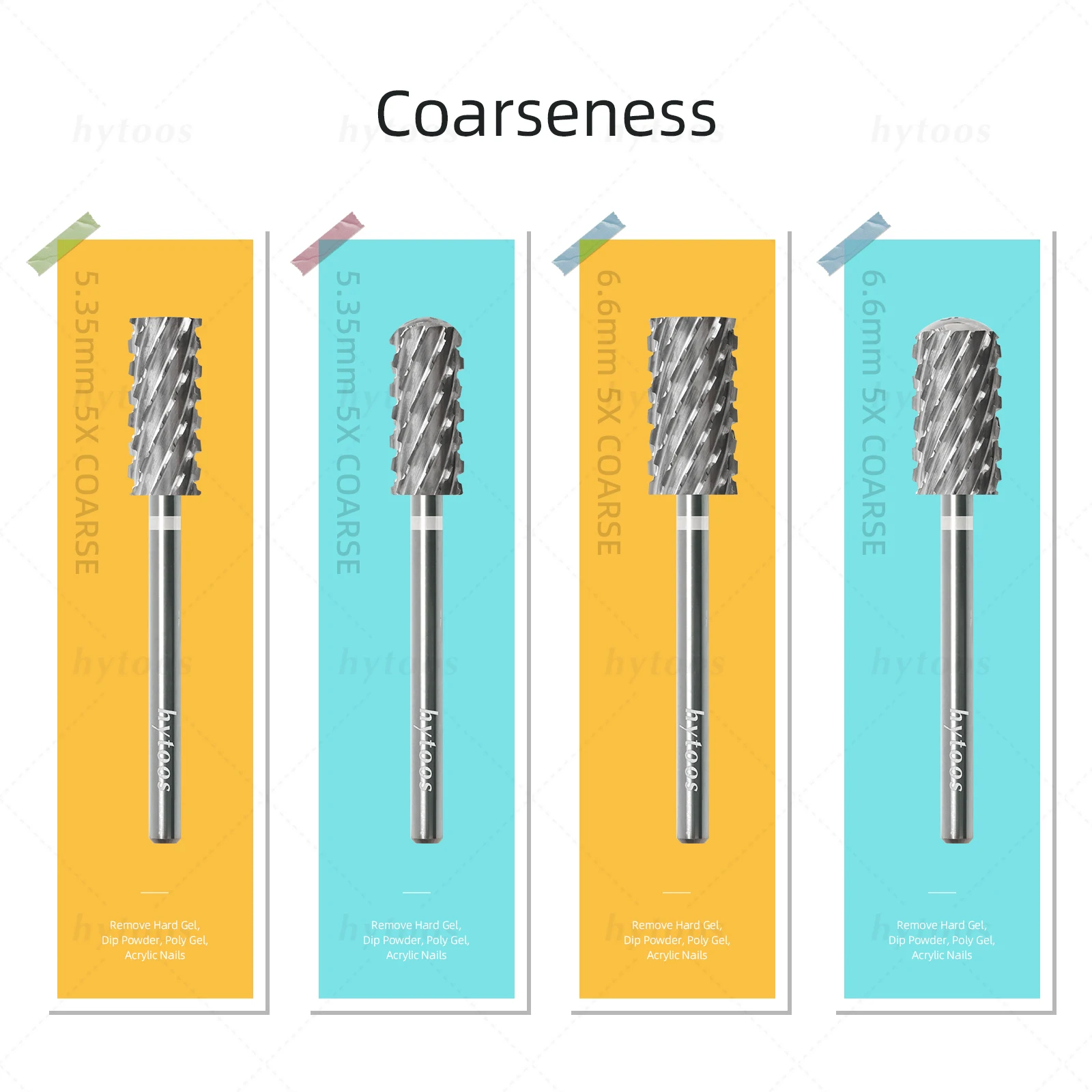 Brocas de Unha de Acrílico HYTOOS 5XC Pro Series, Broca de Unha de Carboneto Redonda de 6.6mm com Segurança Bidirecional para Remoção de Gel Duro, Acessórios para Brocas