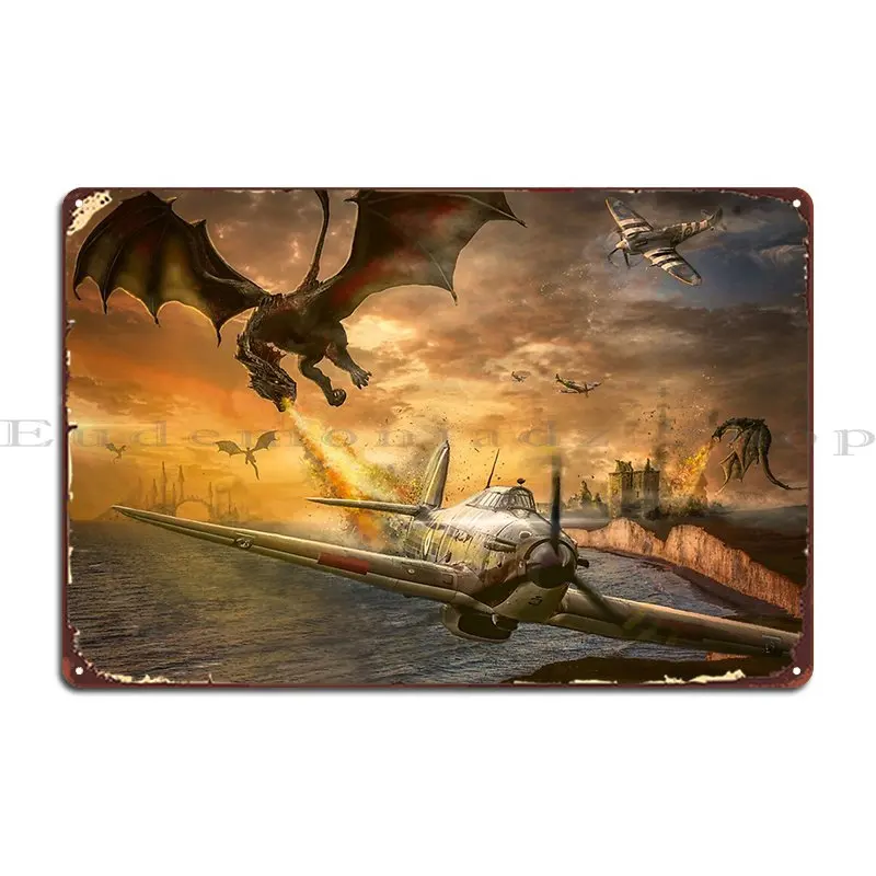 Battle Of Britain Versus Dragons Air Combat Metal Plaque Poster Club Wall Plaque Printing Wall Decor Wall Decor Tin Sign Poster