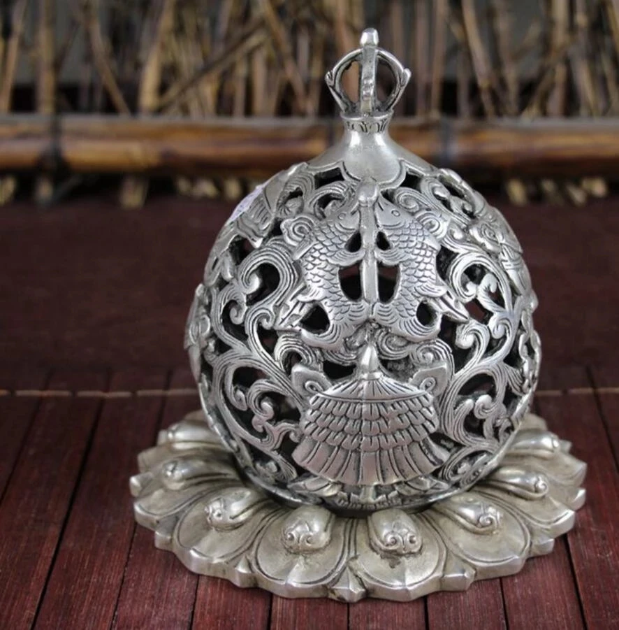 

Copper Statue Copper gilding silver study home furnishings fine arts and crafts Shuangyu net cover incense burner