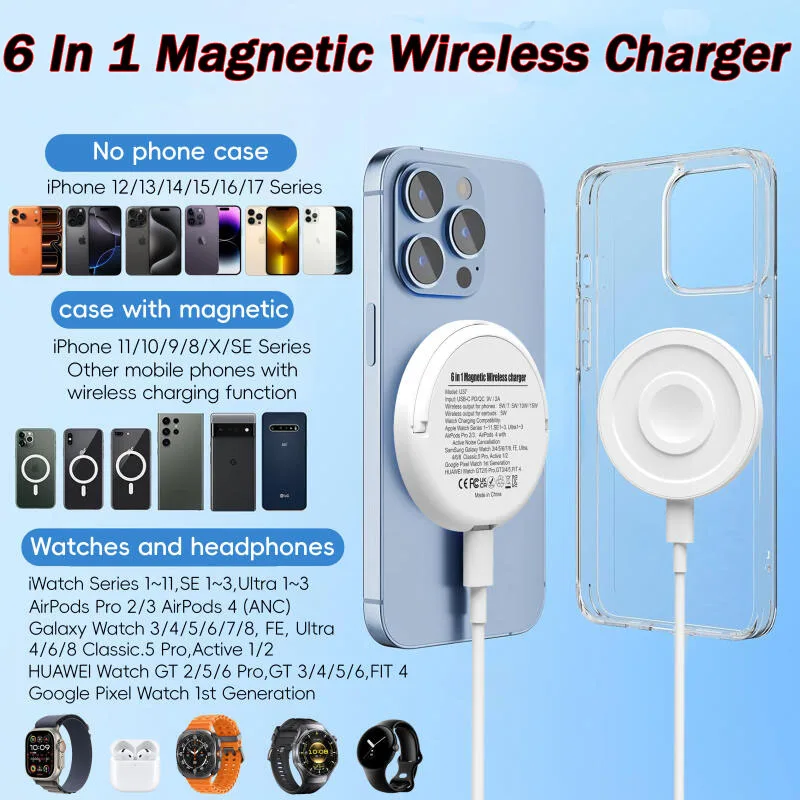 U37 شاحن لاسلكي مغناطيسي شاحن سريع لساعة أبل/جالاكسي/هواوي جوجل بيكسل شاحن لاسلكي سماعات #1