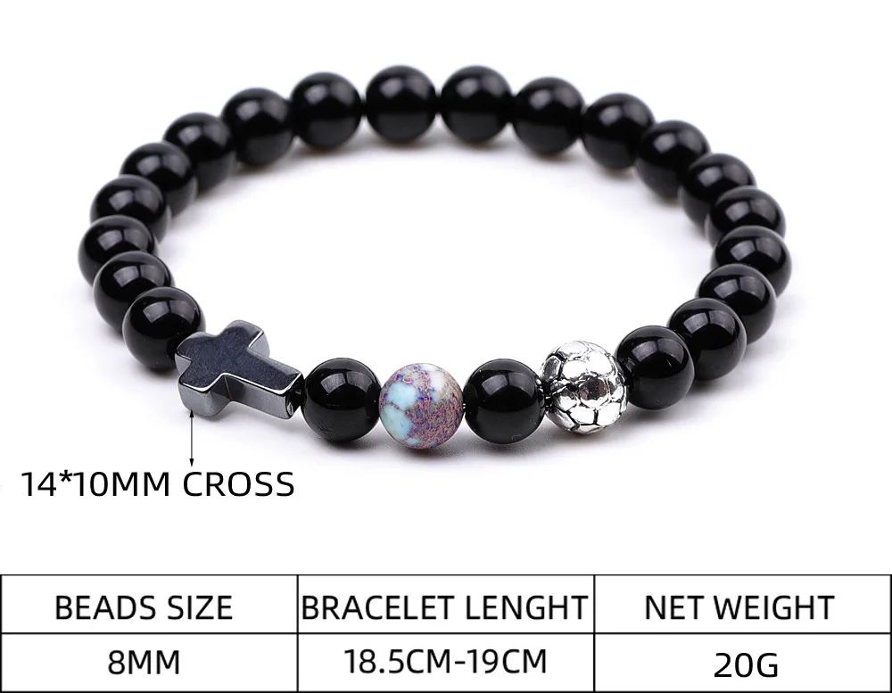 10pcs Soccer Cross Charms Stone Beads Bracelet for Teen Boys Son Grandson Boys on Birthday Graduation Back To School Gifts