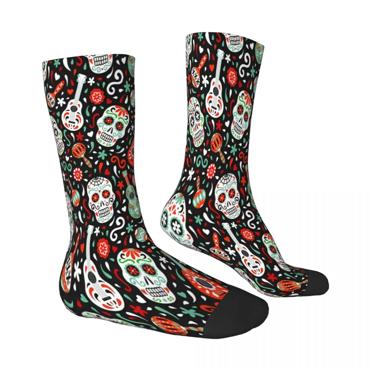 Ethnic Mariachi Musical Instrument Mexican Skull Halloween Day Of The Dead Sugar Socks Male Mens Women Autumn Stockings Hip Hop