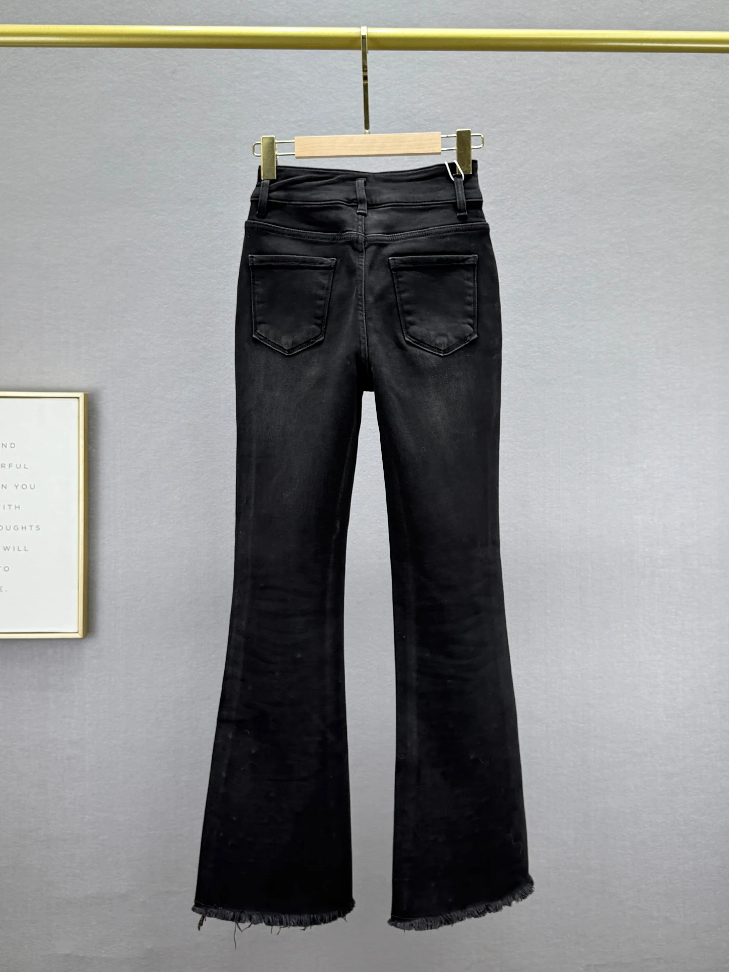 Fleece-Lined Jeans for Women, Long Pants, 2025 Winter New Warm High-Waisted Skinny European Style Rhinestone Frayed Flared Pants