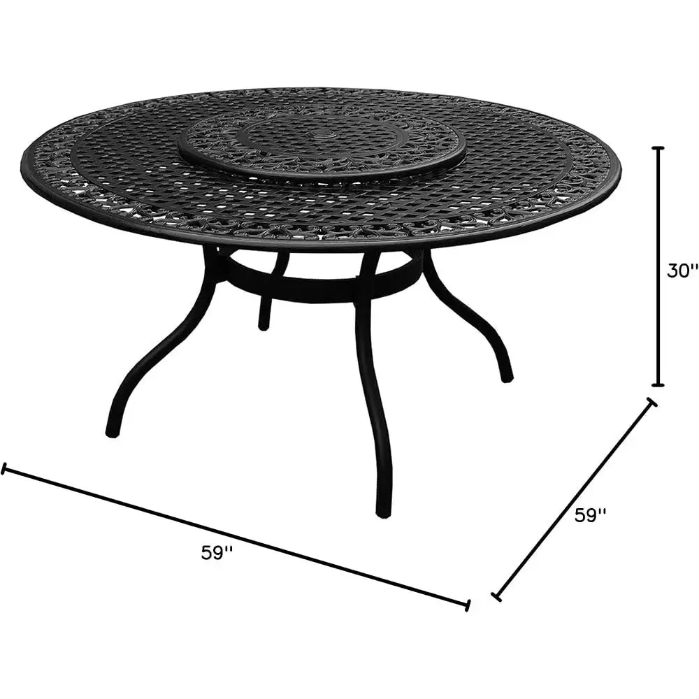 في الهواء الطلق شبكة الألومنيوم طاولة طعام مستديرة للفناء مع مظلة سوزان كسول ثقب القدم الانزلاقات تصميم قوي حديقة شرفة 59in