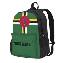 Custom Name Dominica Flag Polyester Backpack For Men Women Travel Bag Casual Students Hiking Travel Camping