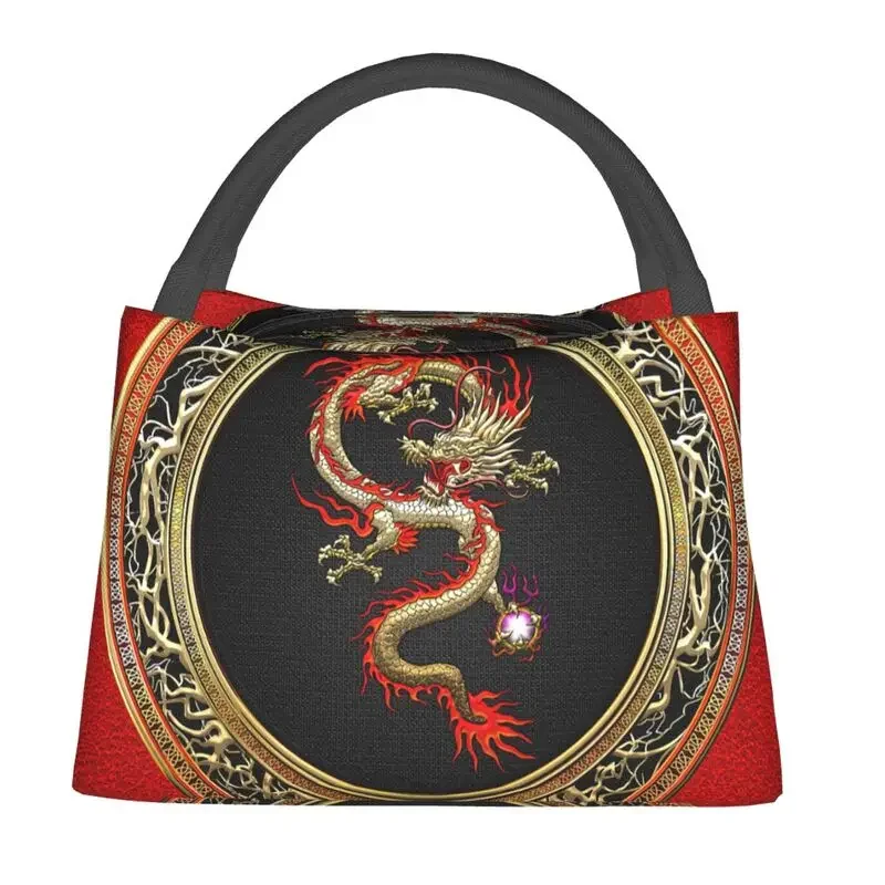 Golden Fucanglong Chinese Dragon Insulated Lunch Bag for Women Waterproof Asian Folklore Mythology Thermal Cooler Lunch Box