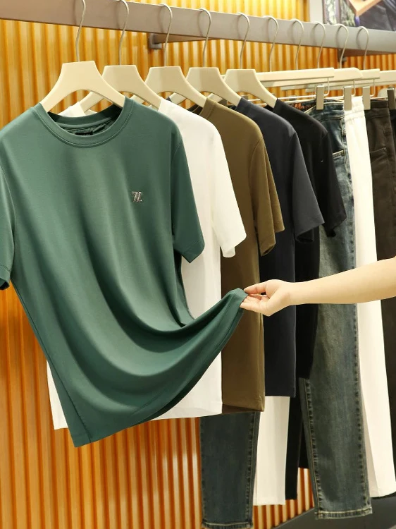 

Мужская футболка Tagkita с коротким рукавом из жидкого аммиачного хлопка и шелка, легкая, летняя, повседневная, дышащая, модная, с круглым вырезом