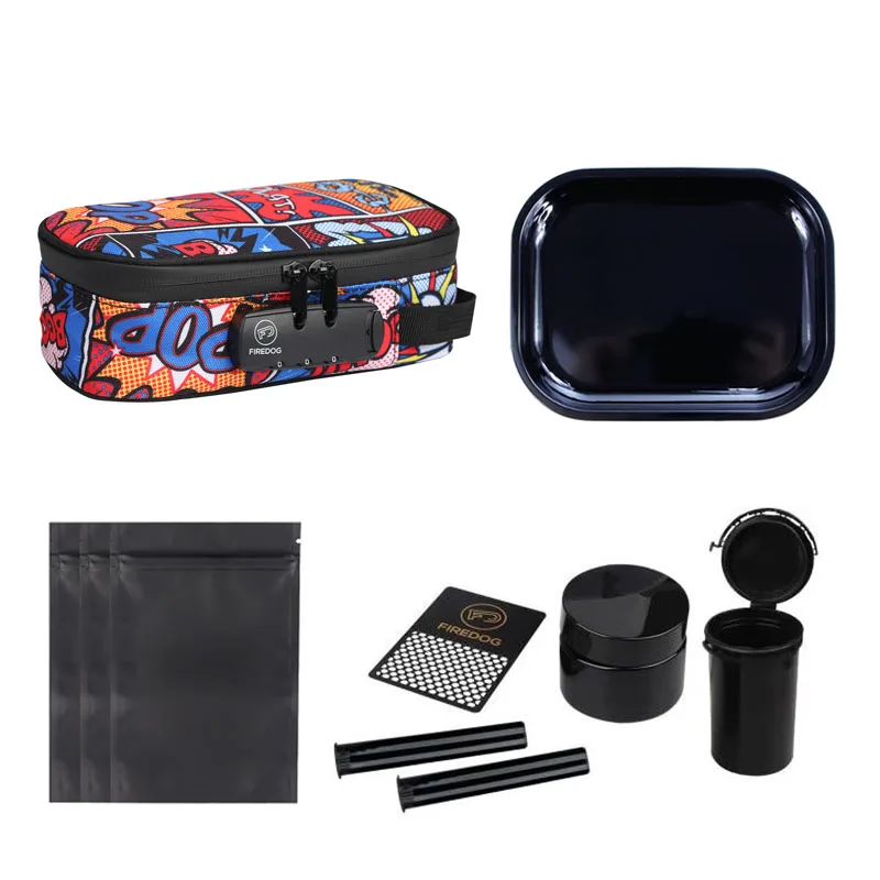 FIREDOG Smoking Odor Smell Proof Kit with Combination Lock Rolling Tray Grinder Stroage Bag Set