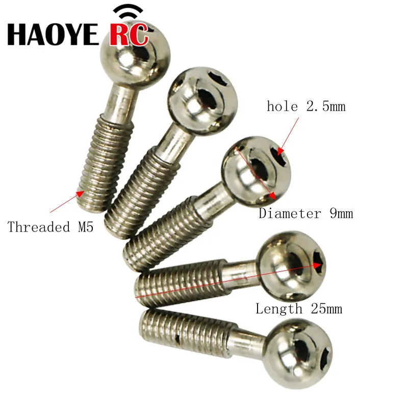 Haoye 3 Pcs M5 Steel Ball Head Screw Connector Pillow Ball For RC helicopter /Cars Model Parts Accessory