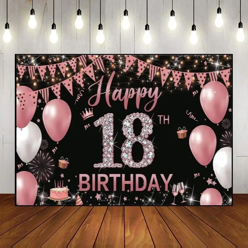 

Custom Party Backdrop Wall Photo The Breath of Youth Balloon 18 Years Background Boy Girl Photography Happy 18th Birthday Banner