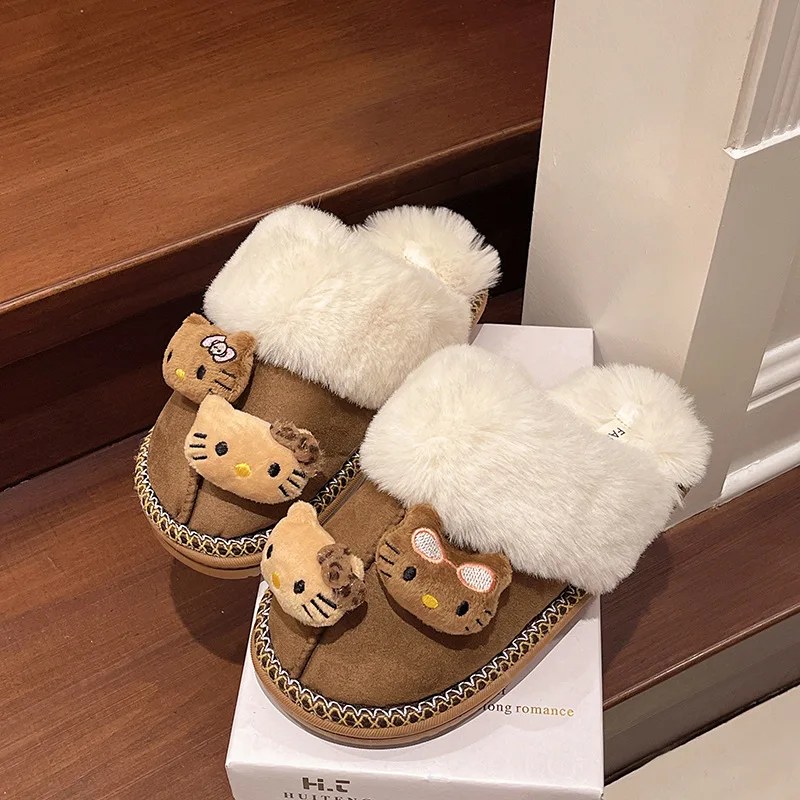 

Sanrioed Hello Kitty Cute Cotton Slippers Women Autumn Winter Anti Slip Wear-Resistant Warm Plush Eva Slippers Outdoor Home Gift