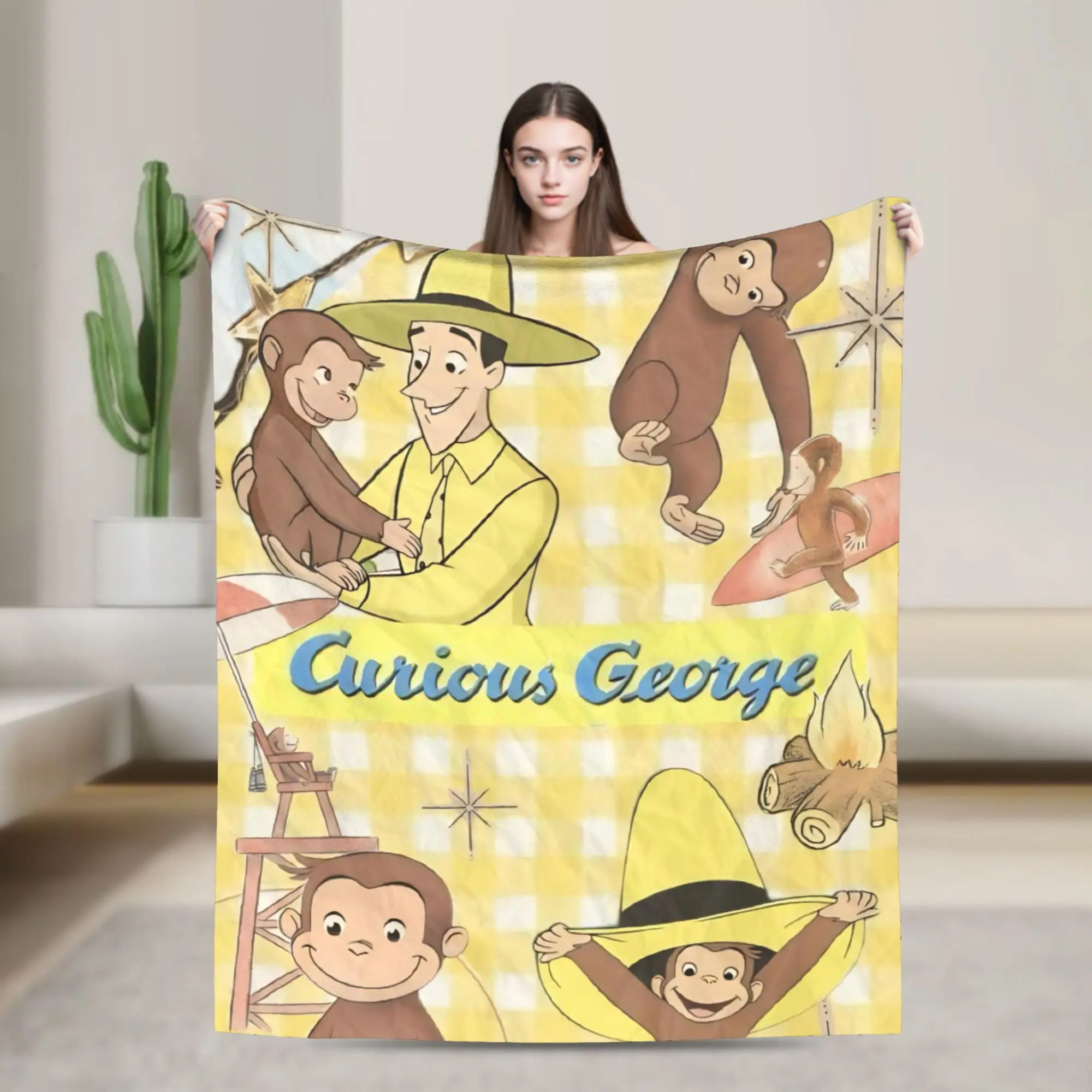 Curious George African Monkey Throw Blanket for Couch Fuzzy Soft Plush Blanket 50x60 Inch Multiple Sizes Bedspreads All Seasons