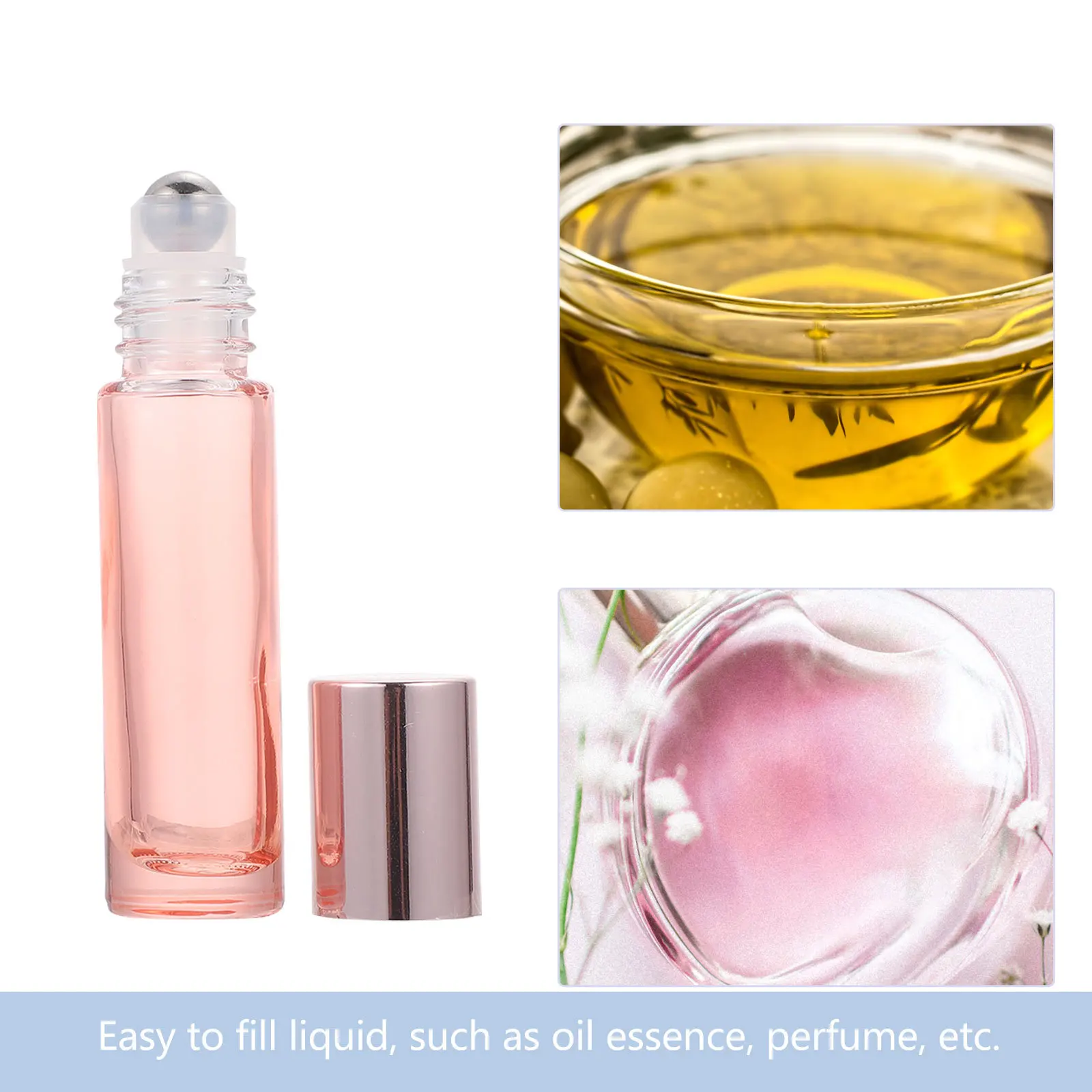 

10Pcs 10ml Thick Glass Essential Oil Bottles Shockproof Steel Ball Roller Pink Roller Ball Bottles Essential Oil Containers