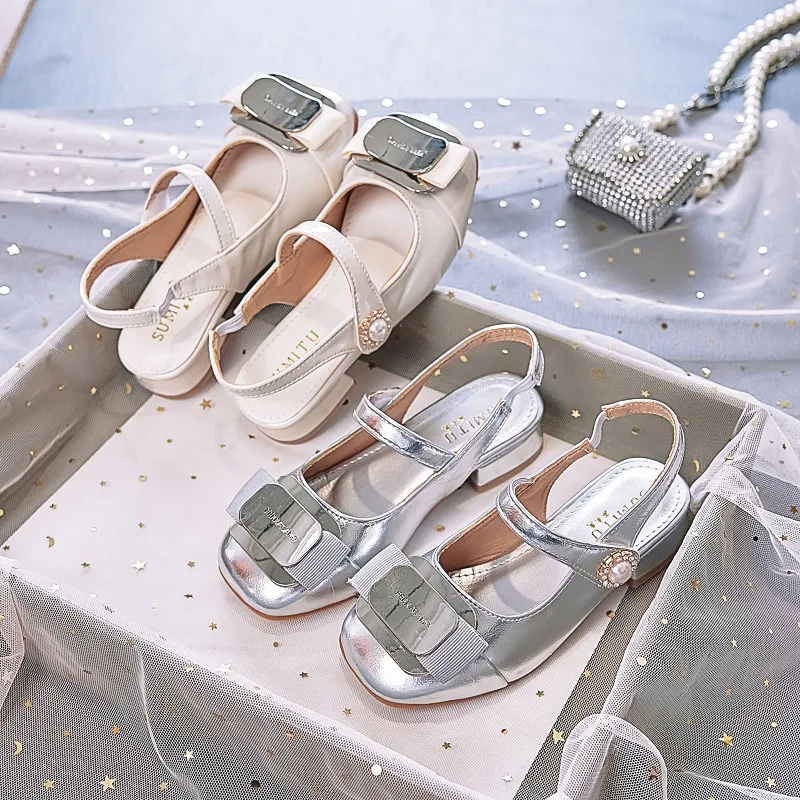 

2025 New Girls High-heeled Princess Shoes Spring and Autumn Children's Leather Shoes with Dress Mary Jane Fashion Sandals