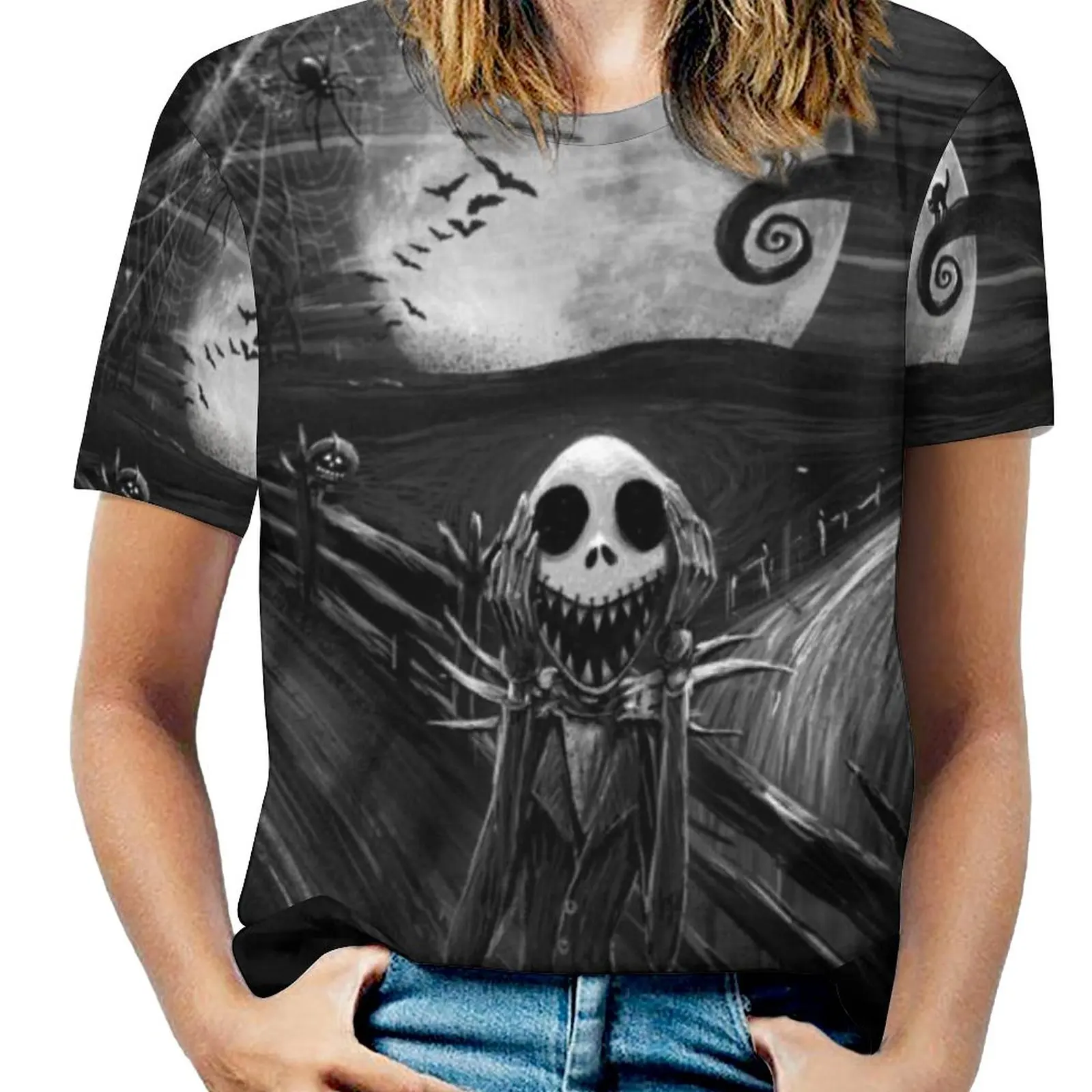 The Scream Before Christmas Fashion Print Women Ladies Girls T-Shirt Harajuku Round Neck Short Sleeve Tops & Tees Scream