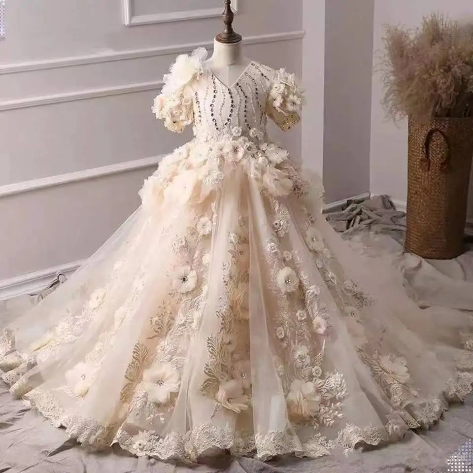 Maßgeschneiderte Elegante 2026 Baby-Mädchen Geburtstagsparty-Kleider Blumenmädchen Festkleider Rückenfreie Pailletten-Abendkleider – Detail 3