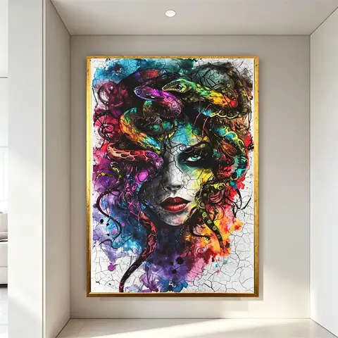 Colorful Medusa Canvas Wall Art Greek Mythology Snake Head Woman Portrait Graffiti Pop Art Print for Living Room Home Decor