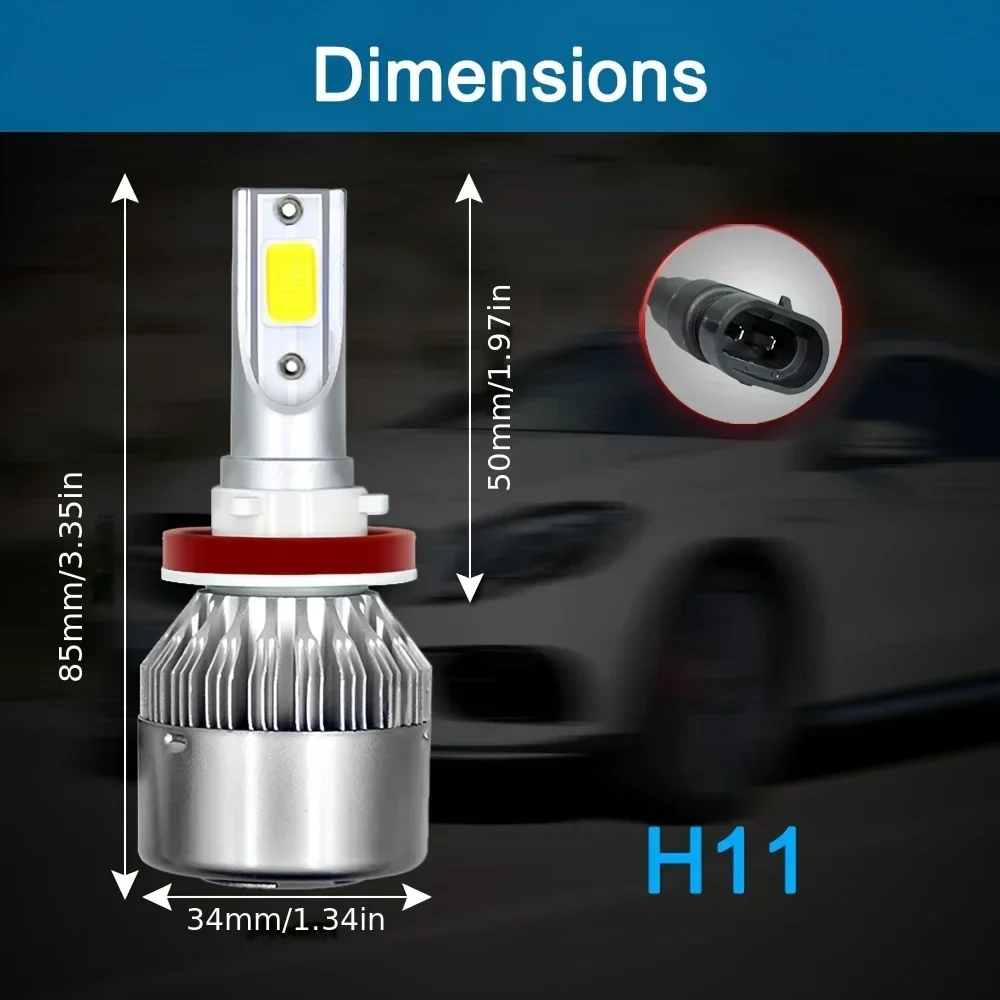 2pcs 25000LM 9005/HB3 9006/HB4 H11 H13 140W Bright LED Headlight Bulbs COB Chip High&Low Beam 6500K White Lamp 50000hrs Lifespan