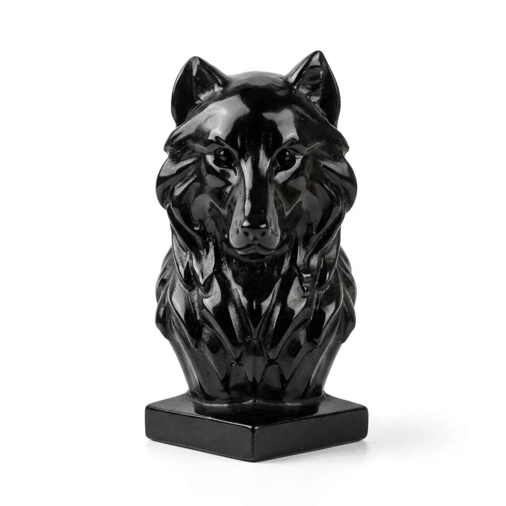 Natural Black Obsidian Wolf Statue Hand Carved Crystal Animal Figurine Reiki Healing Energy Stone Ornament Home Office Decor