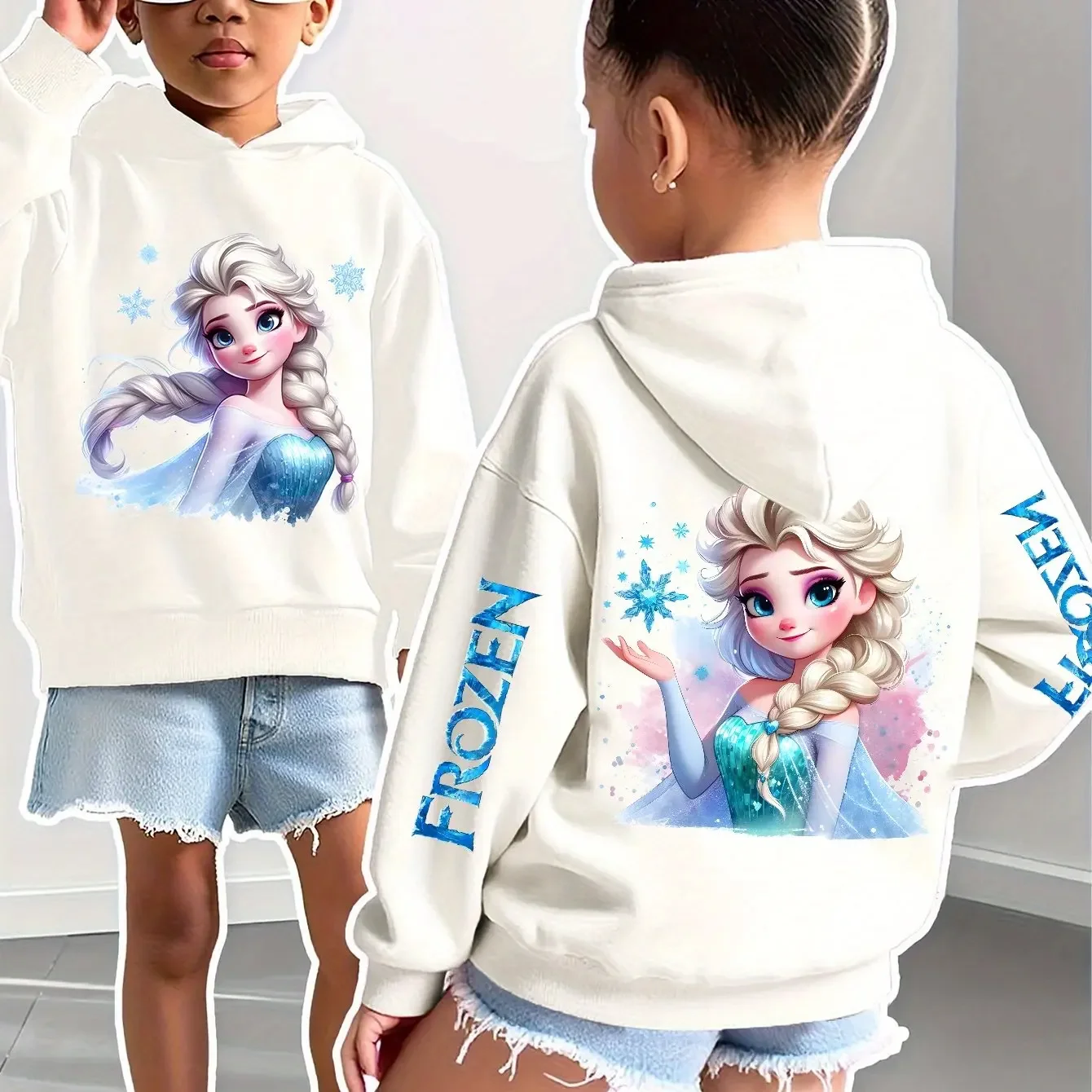 

Disney Princess Elsa Girls Boys Autumn and Winter Casual Hoodie Double-sided Printed Sleeves Printed Autumn and Winter Hoodie