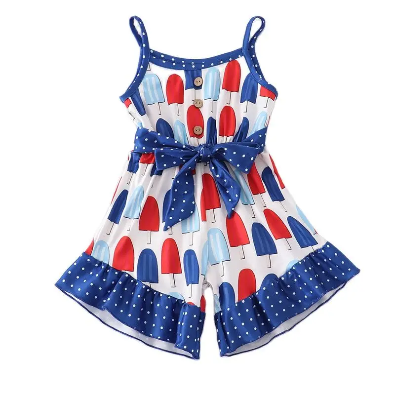 Best-selling boutique children's 4th of July summer Milk Silk baby Children's onesie Sleeveless pants clothing