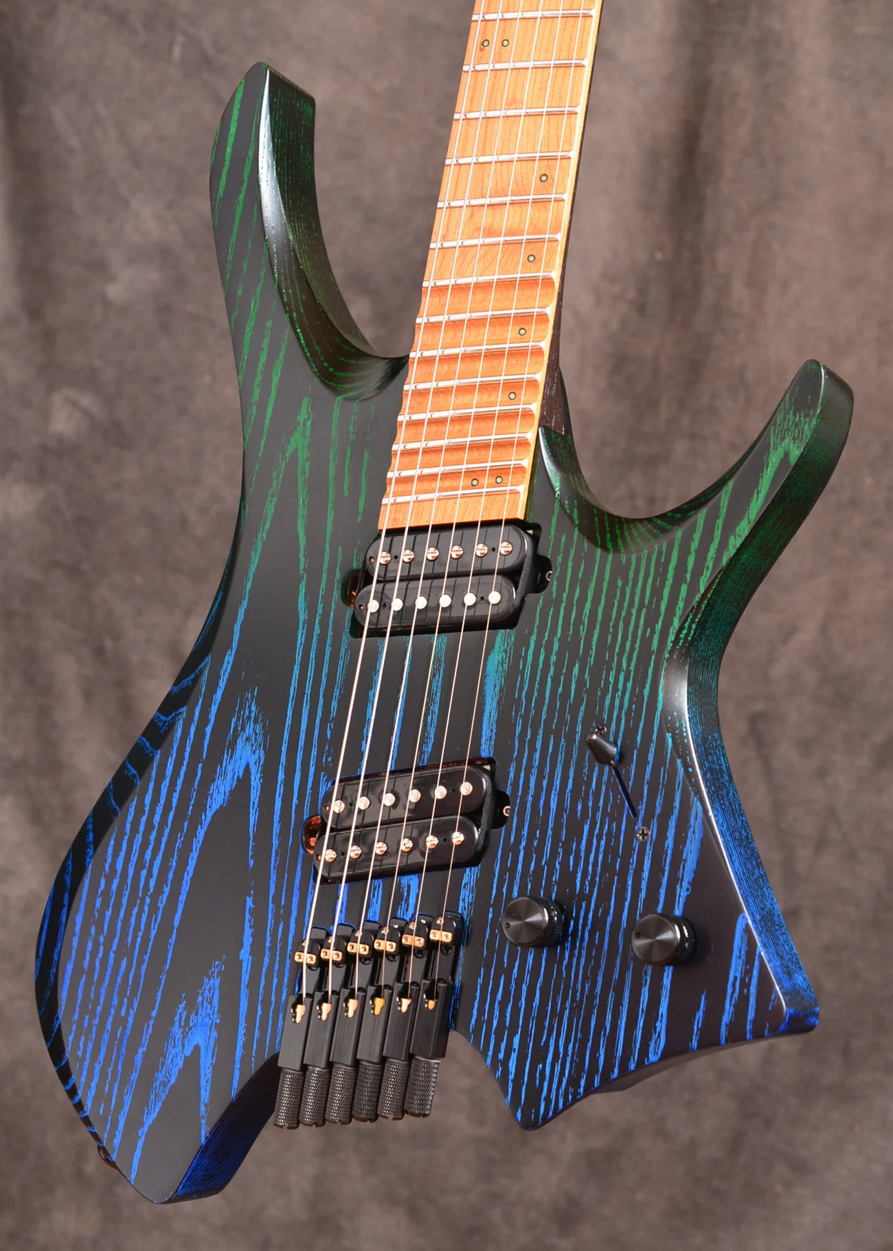 2022 NK Fanned frets 6 Strings Headless Electric Guitar deep Blue color Roasted wenge Neck 18-24 Scalloped Fretboard