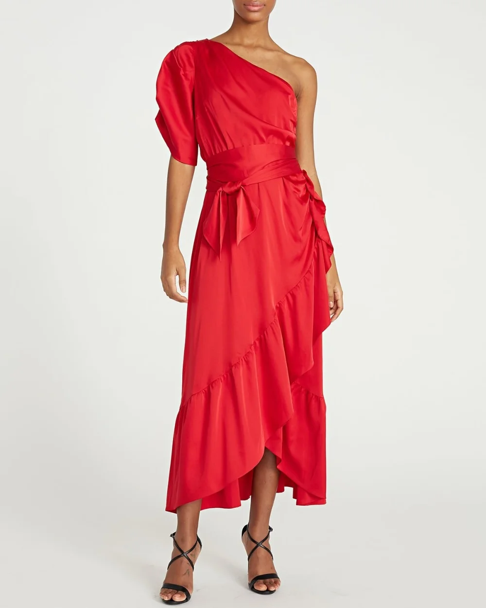 

Customized Modest Fashion Pleat Ruched Bow A-line One-shoulder Ankle Length Evening Dresses Sizes Available Retro