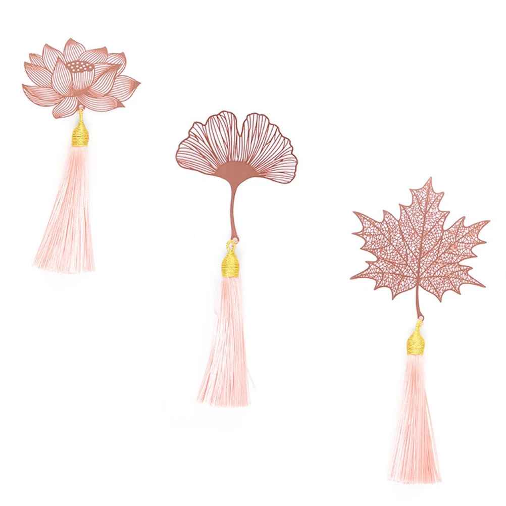 

2pcs Metal Bookmarks Rose Gold DIY Hollow Leaf Shaped Literary Gifts Tassel For Readers Students Unique Design Practical