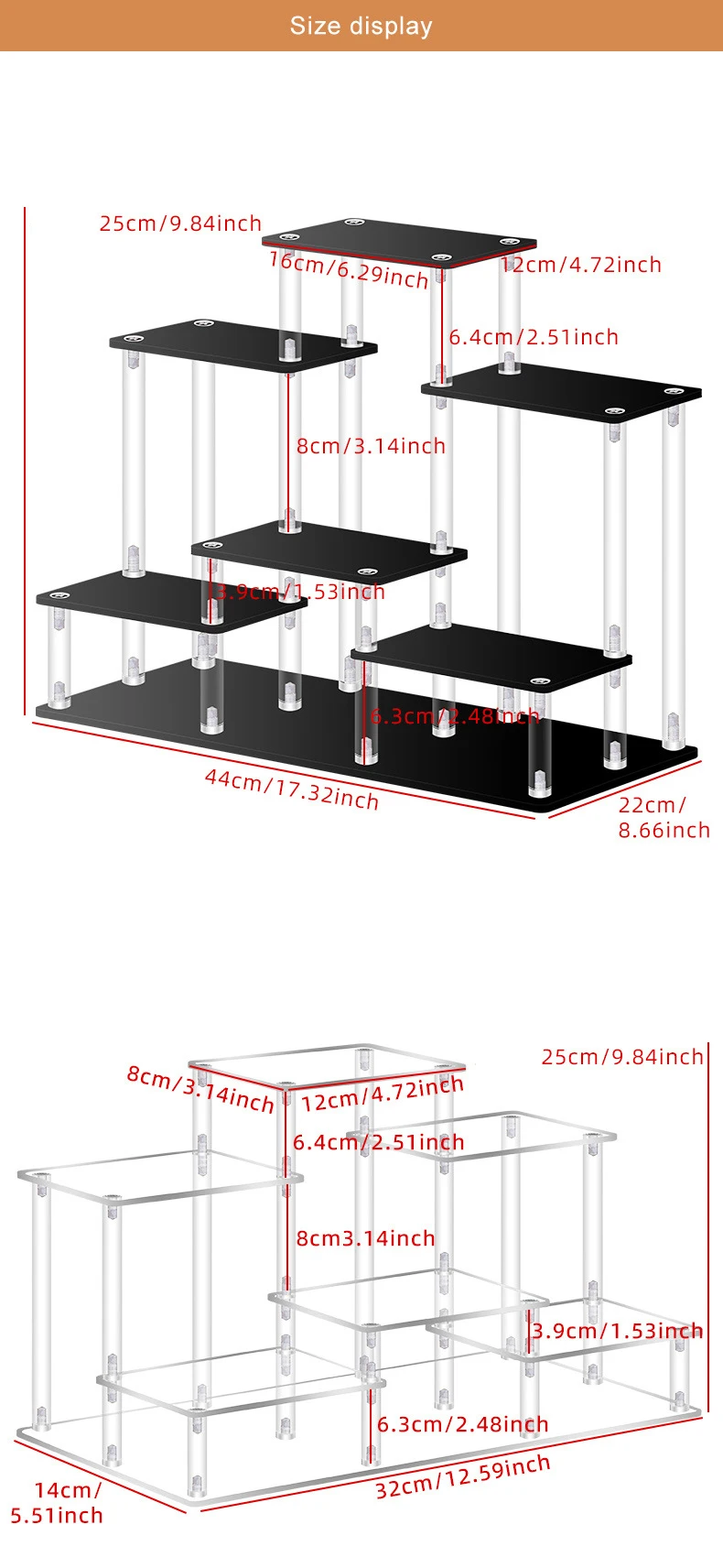 6-Tier Acrylic Display Riser Shelf Tabletop Display Stand Perfume Organizer for Display Collectibles Action Funko Pop Figures