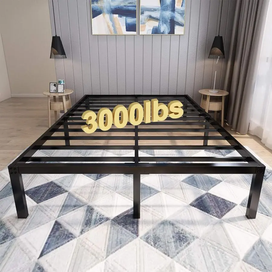 

18 Inch Platform Bed Frame Easy Assembly Mattress Foundation 3000lbs Heavy Duty Steel Slat Noise Free No Box Spring Needed,Cal