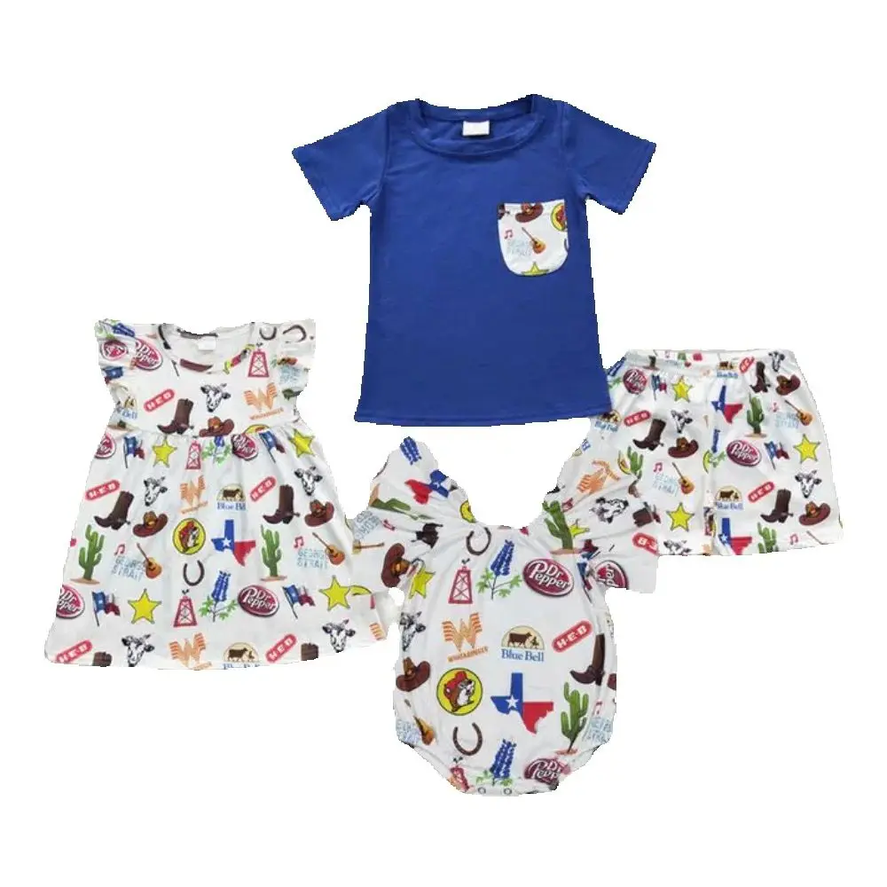 

Baby kids clothing Sibling Baby Boys Western Sibling Sister Texas Outfit Set Romper Dress Combination for Little Ones
