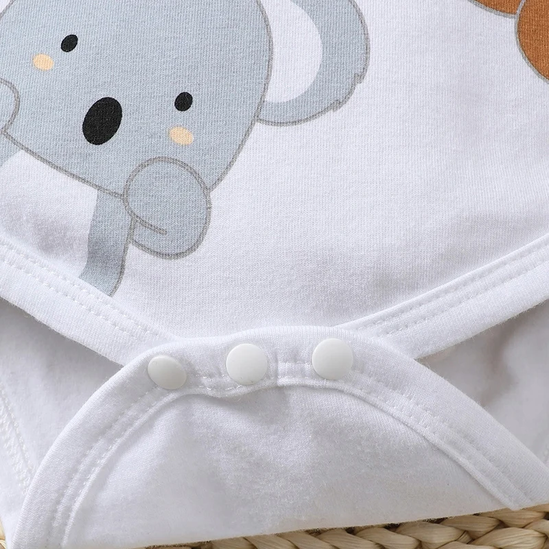 2PCS Short Sleeved Jumpsuit+Hat for Newborn Baby Boys and Girls 0-9 Months Cute Animals White Romper Bodysuits Onesie for Summer