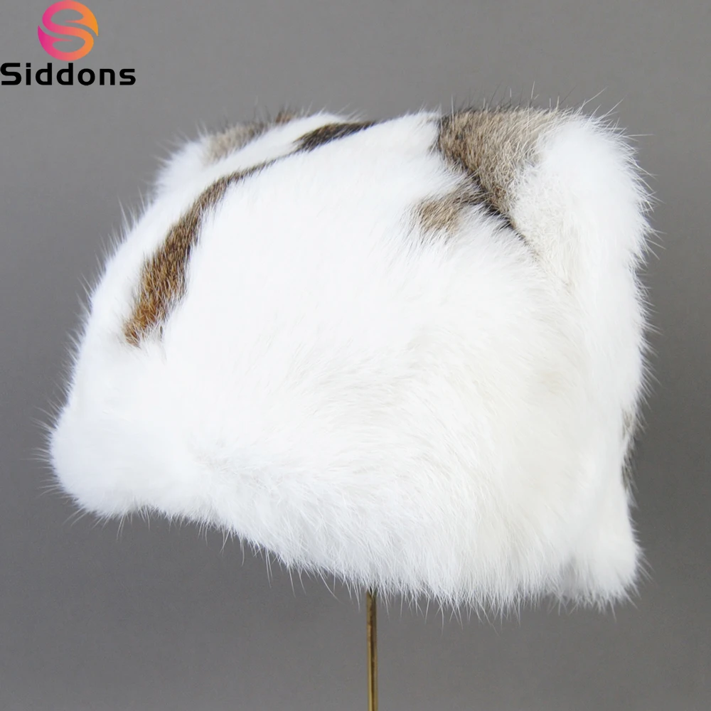 

Rabbit Fur Cap Woman Winter Genuine 100% Fur Bomber Hat Windproof Warm Earmuff Flat Outdoor Warm Russian Hat Fitted Casquette