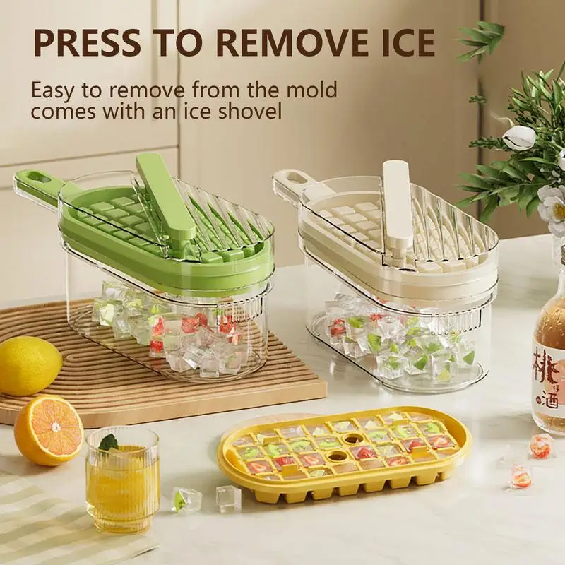 Ice Box Ice Maker Press Type Ice Cube Tray Mould with Lid Storage Box Remove with One Click with Double Layers for Kitchen