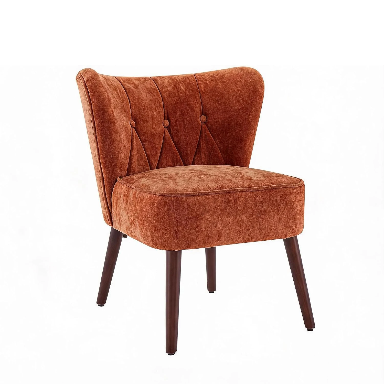 Office Reception Room Chair Mid-Century Modern Armless Tufted Fabric Accent Chair, Ergonomic Upholstered Single Lounge Sofa with Solid Wood Legs for Home Living Room Bedroom, Brown