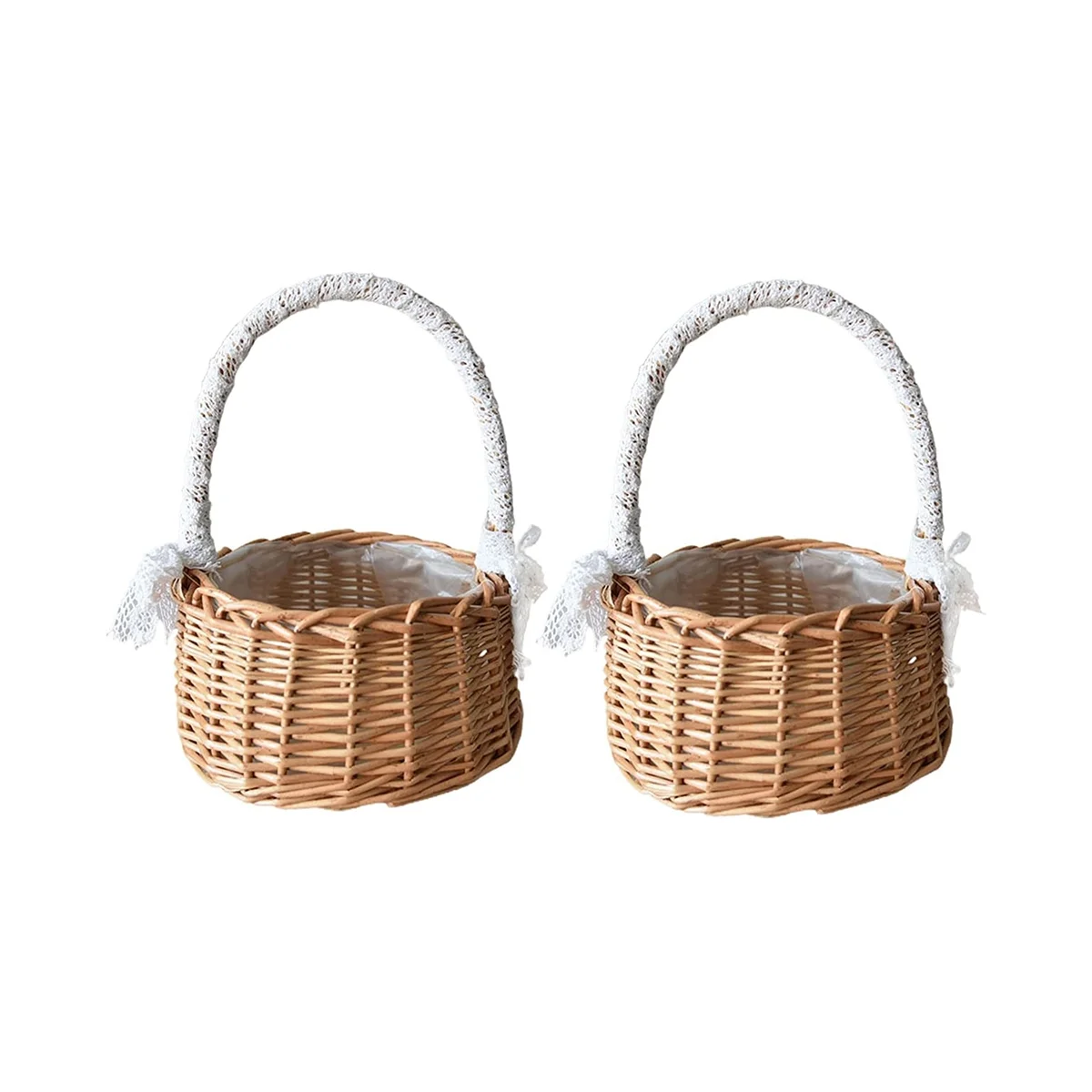 2PCS Woven Storage Basket with Handle,Wedding Flower Girl Baskets,Wicker Rattan Flower Baskets for Home Garden Decor