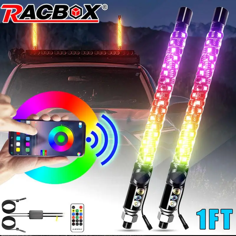 2 قطعة 1FT دوامة LED الدهون سوط أضواء هوائي RGB مطاردة بدوره إشارة الفرامل ضوء عكس الضوء لشاحنات Can-am X3 RZR UTV ATV