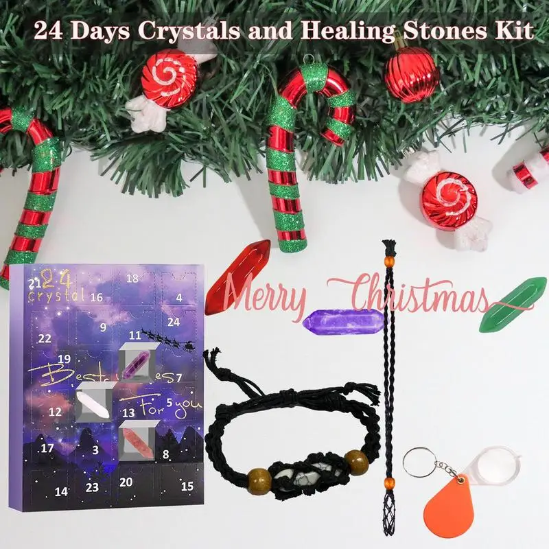 24 Days Crystals Christmas Advent Calendar Natural Stone Gift Box Natural Collection Gift for Yoga and Geology Enthusiasts #W0