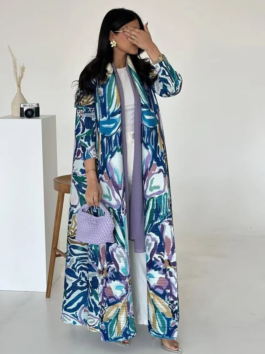 

Muslim Abaya Women Bat Sleeve Pleated Cardigan Open Dress Morocco Caftan Dubai Abayas Plus Size Women's Luxury Coat Eid Ramadan