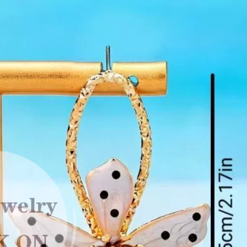 Gold Plated Orange Polka Dot Flower Drop Earrings Shiny Gold Frame For Summer Beach Party Daily Outfits