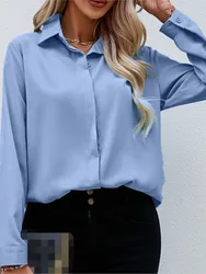 여성용 용수철 단색 패션 라펠 셔츠, 루즈 캐주얼 긴팔 싱글 브레스트 셔츠, 상의, 여름 신상